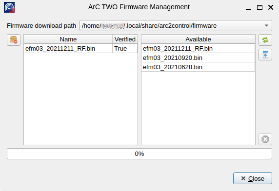 The firmware management dialog